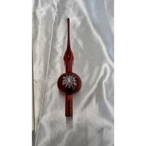 Vintage Christmas Hand Decorated Glass Tree Topper Ornament-Red